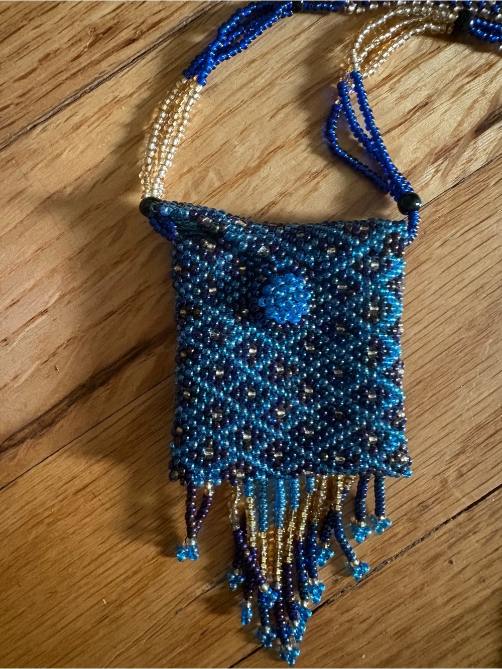 Handmade Beaded Blue Fringe Crossbody Bag